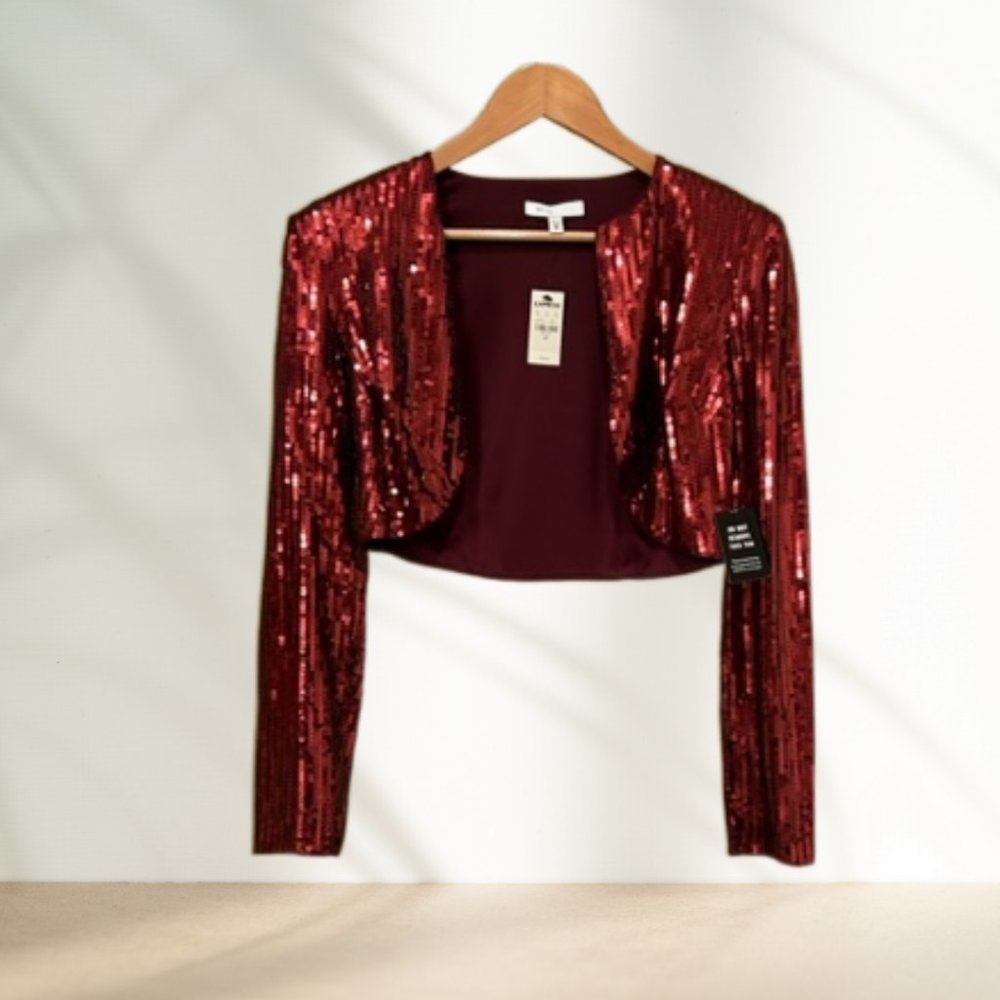 Express Red Sequined Bolero Blazer
